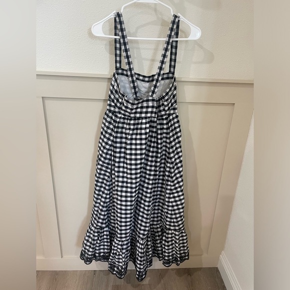 J. Crew Black and White Ruffled Gingham Criss Cross Midi Dress Size 10 - Picture 9 of 17